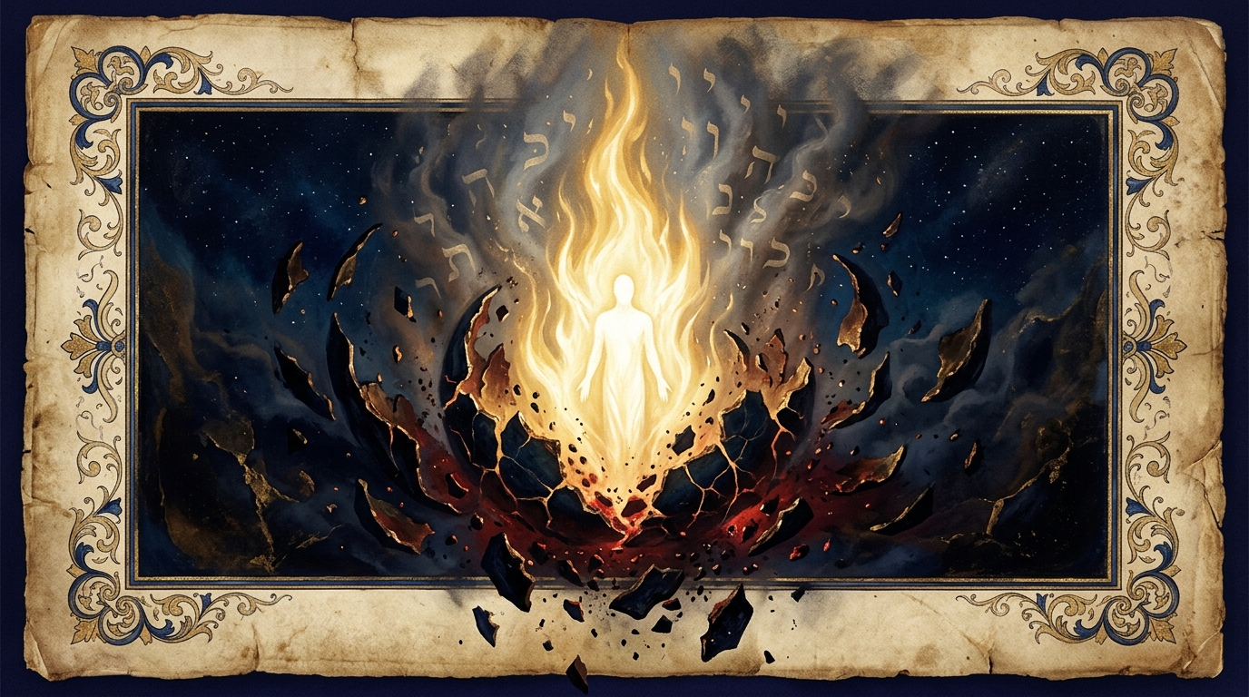 Divine fire dissolving shells around light